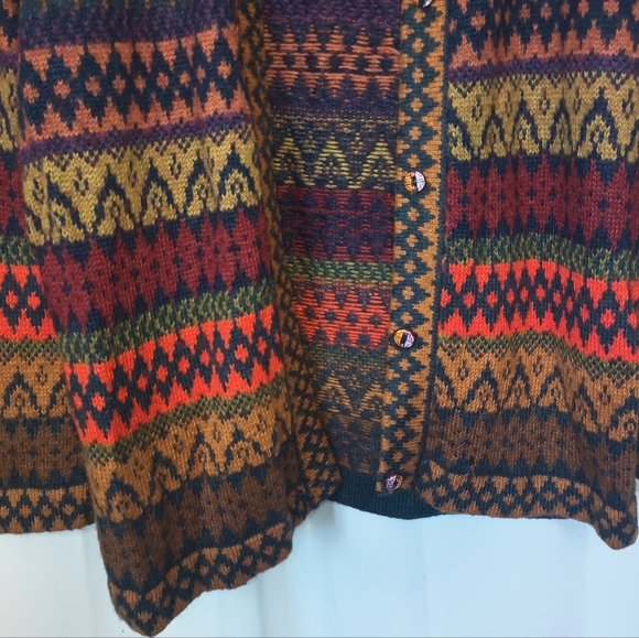 The Alpaca Connection Colorful Nordic Cardigan XL Peru 90s Folklore Boho Cabin - Picture 3 of 16